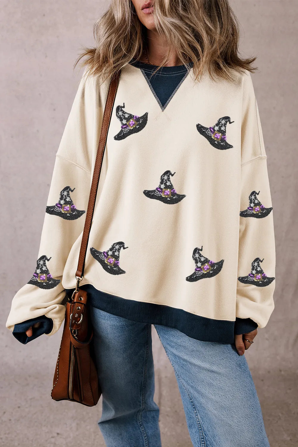 Sequin Hat Print Long Sleeve Sweatshirt - V.I.P Digital Presence