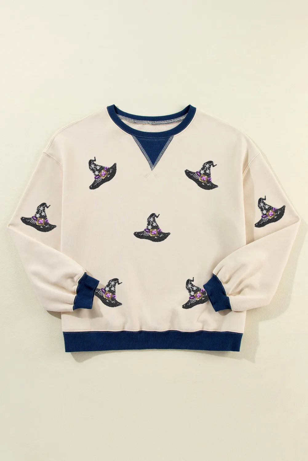 Sequin Hat Print Long Sleeve Sweatshirt - V.I.P Digital Presence