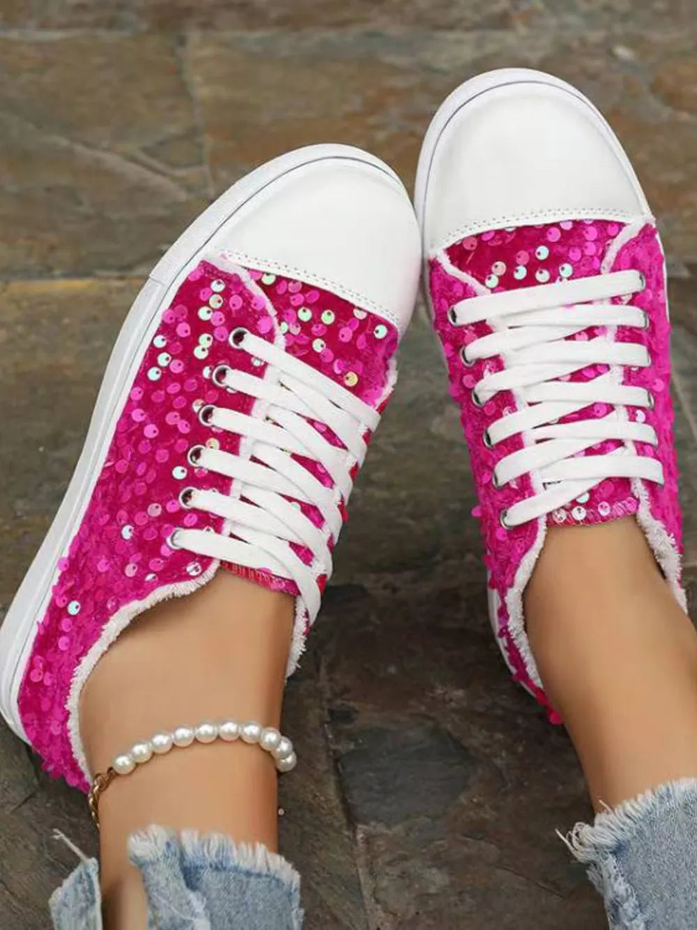 Sequin Round Toe Flat Sneakers - V.I.P Digital Presence