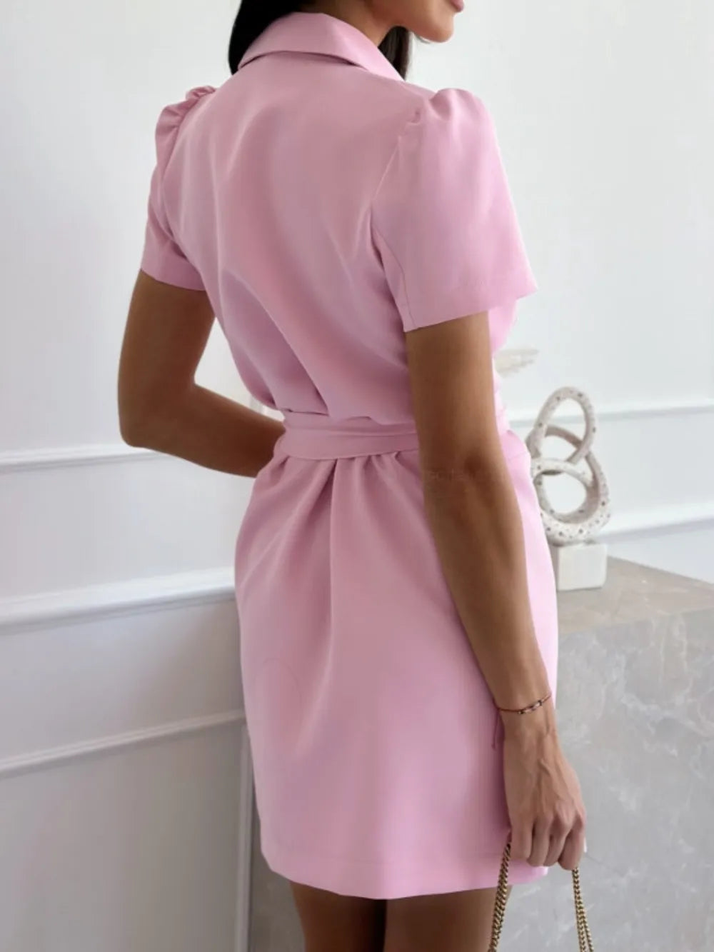 Short Sleeve Tie Waist Mini Dress - V.I.P Digital Presence