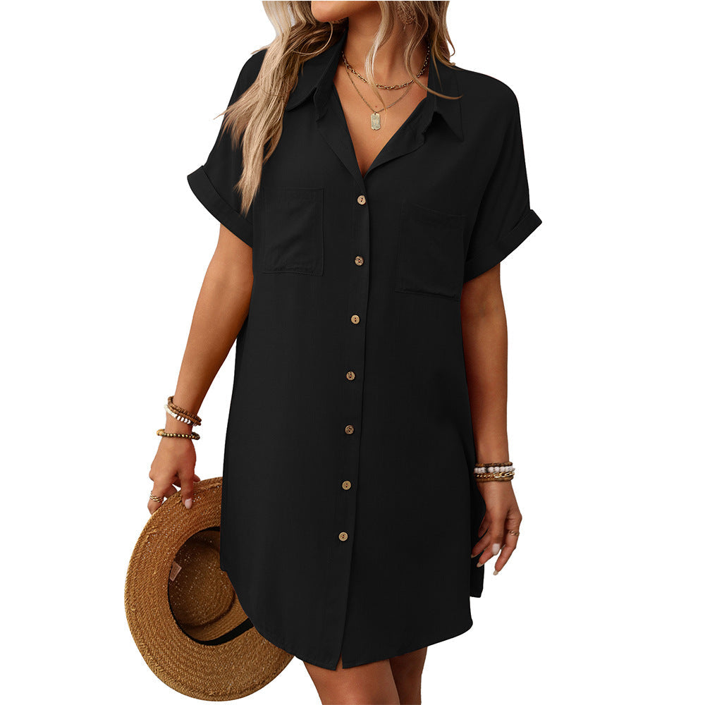 Short sleeved striped dress mid length shirt for women - V.I.P Digital Presence