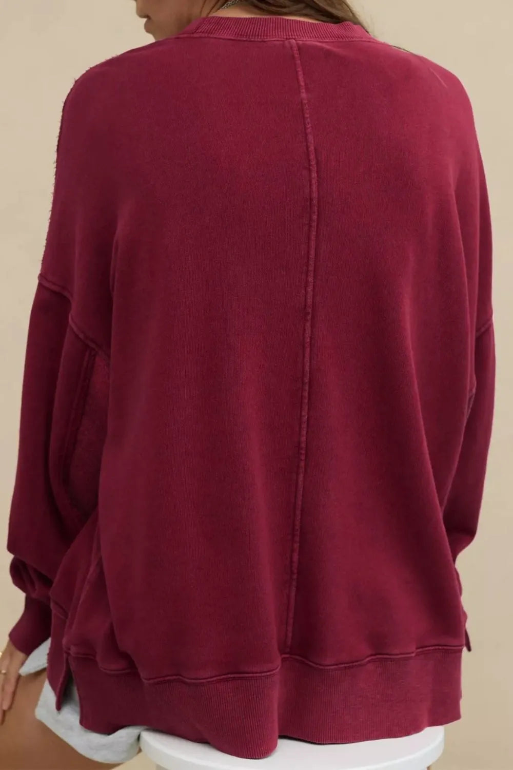 Side Slit Round Neck Long Sleeve Sweatshirt - V.I.P Digital Presence