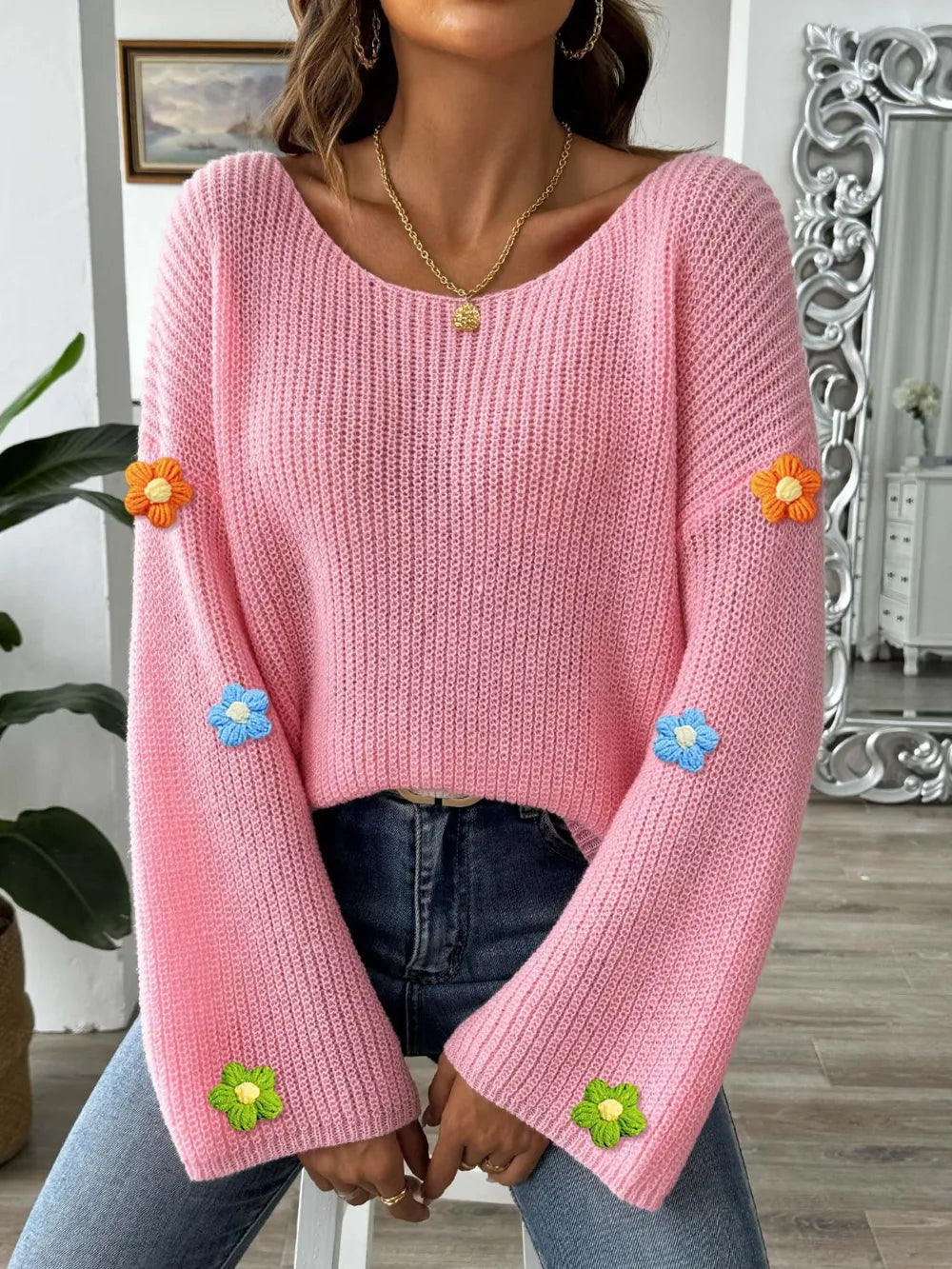 Simple and loose one neck off shoulder flared sleeve sweater - V.I.P Digital Presence