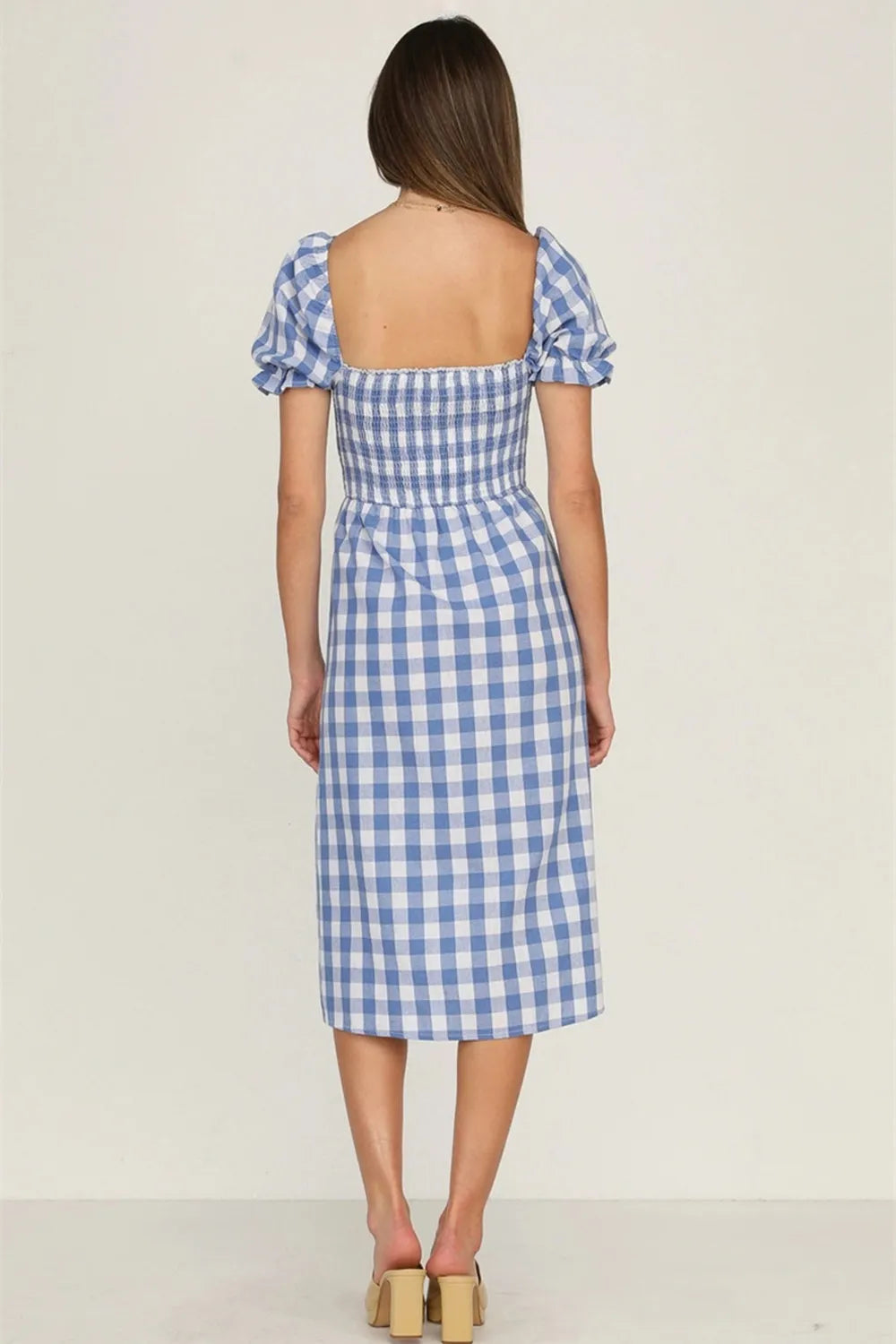 Slit Plaid Short Sleeve Midi Dress - V.I.P Digital Presence