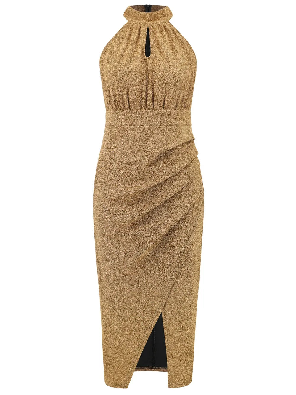 Slit Ruched Mock Neck Sleeveless Dress - V.I.P Digital Presence