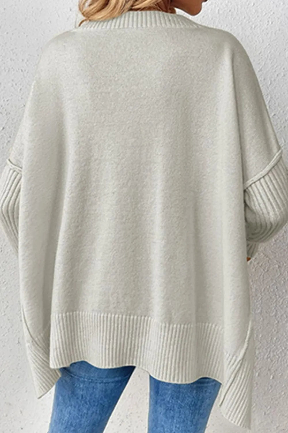 Slit V-Neck Dropped Shoulder Sweater - V.I.P Digital Presence