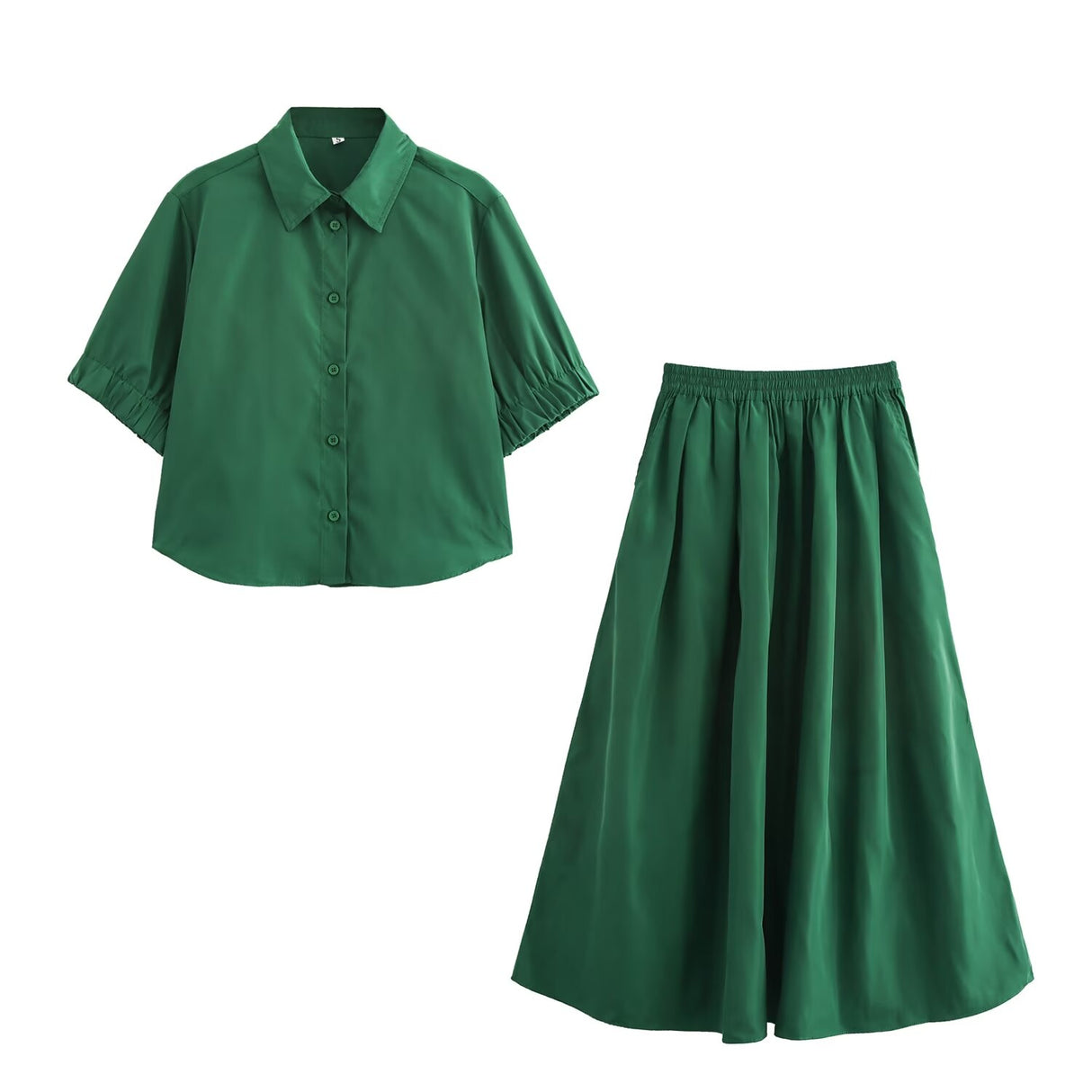 Solid color short shirt wide swing MIDI skirt - V.I.P Digital Presence