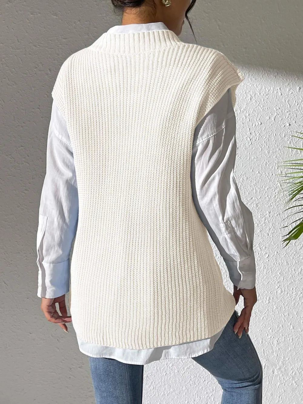 Spring and Autumn V-neck Simple Vest Hand Hook Flower Splicing Machine Woven Sweater Clip - V.I.P Digital Presence