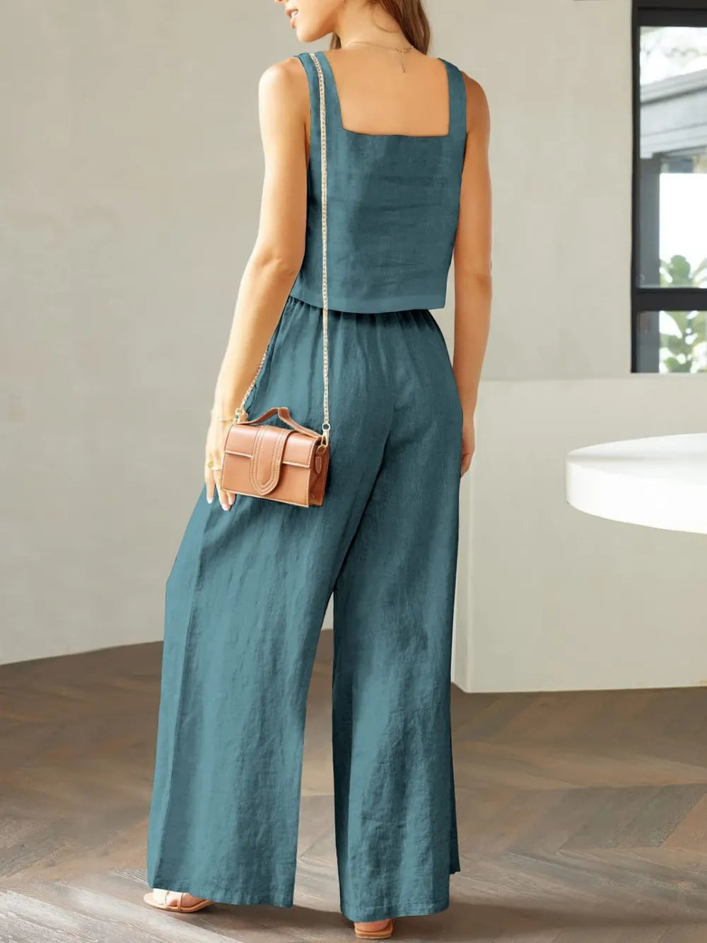 Square Neck Top and Wide Leg Pants Set - V.I.P Digital Presence