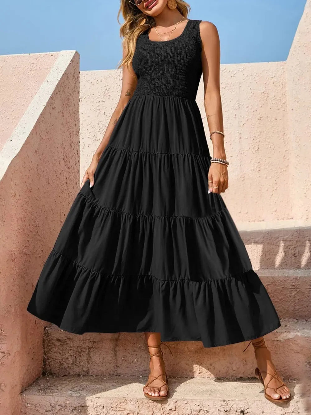 Strap top skirt with pleats and spliced A-line large swing dress - V.I.P Digital Presence