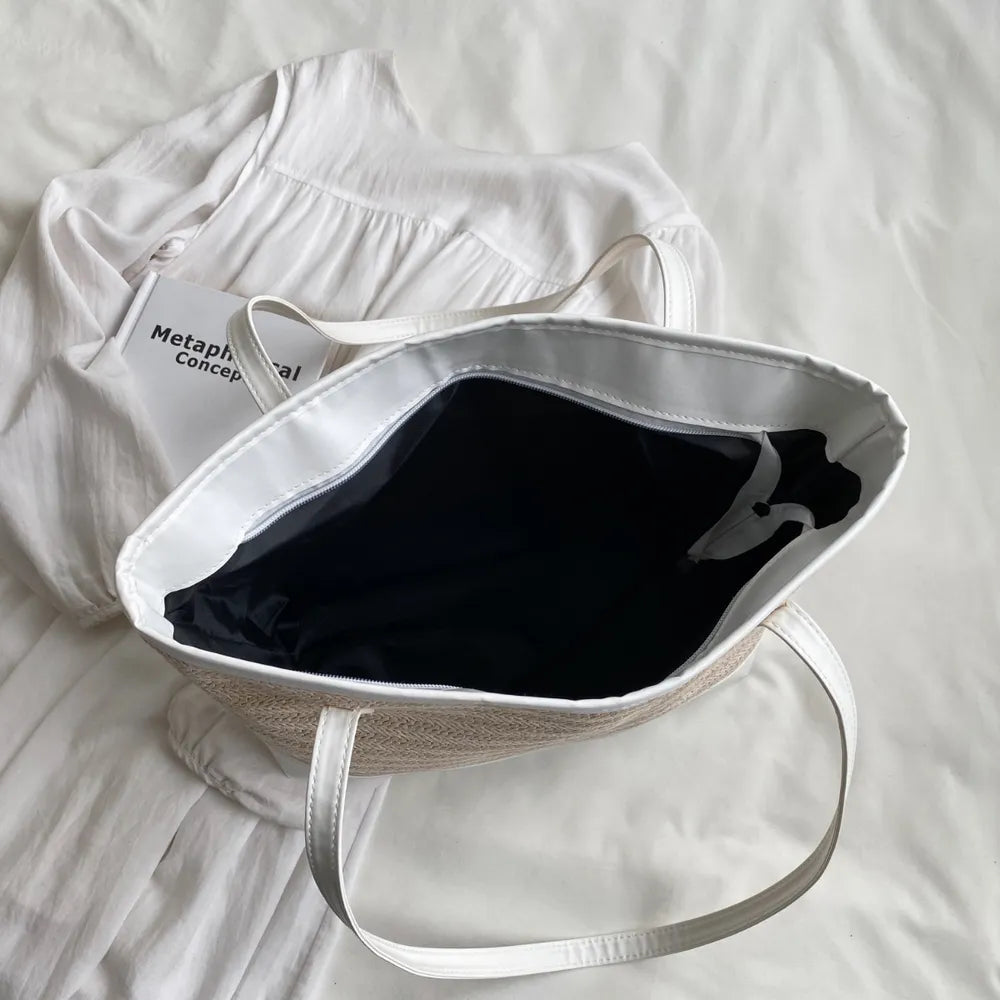 Straw Weave Leather Strap Tote Bag - V.I.P Digital Presence