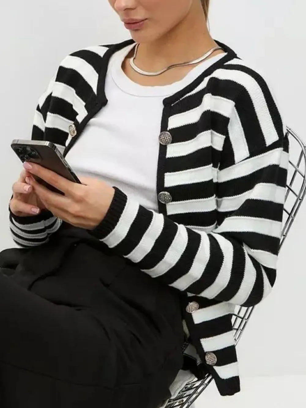Striped Dropped Shoulder Long Sleeve Cardigan - V.I.P Digital Presence