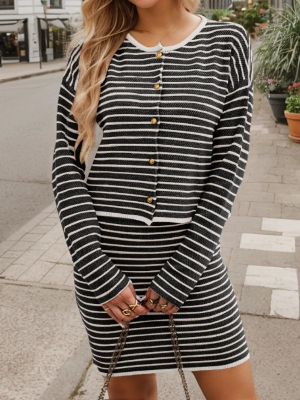 Striped Long Sleeve Top and Skirt Set - V.I.P Digital Presence