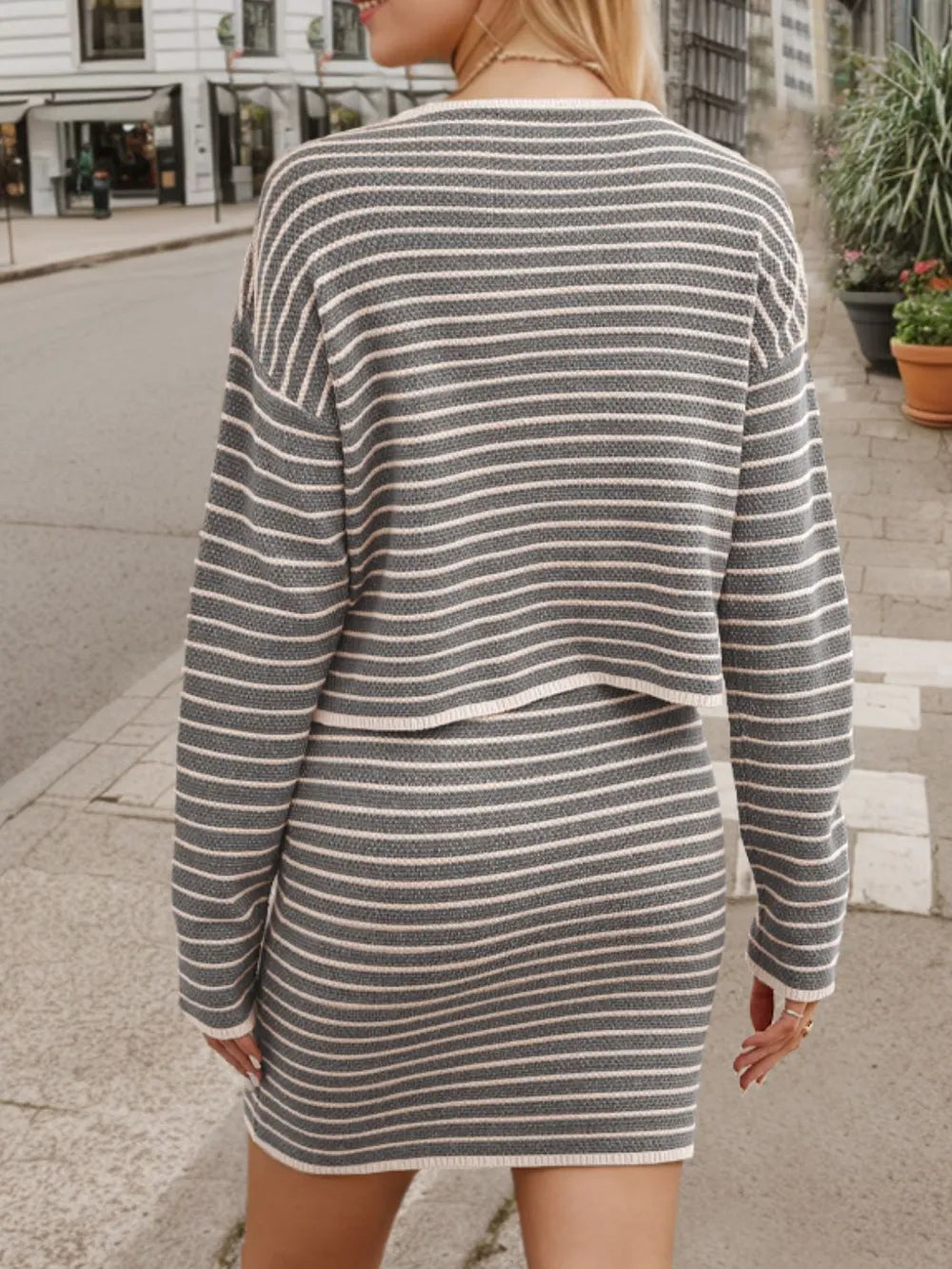 Striped Long Sleeve Top and Skirt Set - V.I.P Digital Presence