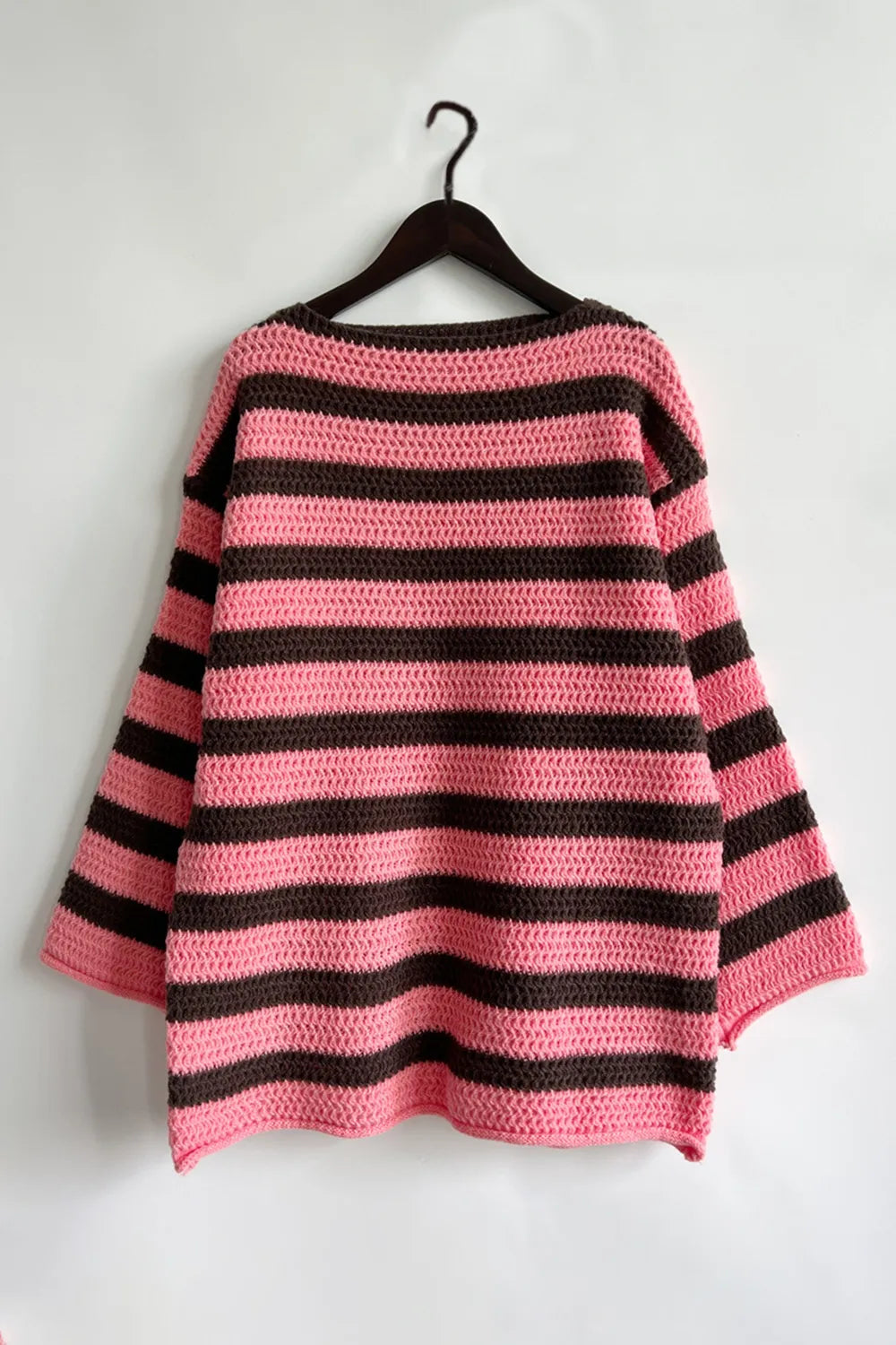 Striped Round Neck Dropped Shoulder Sweater - V.I.P Digital Presence