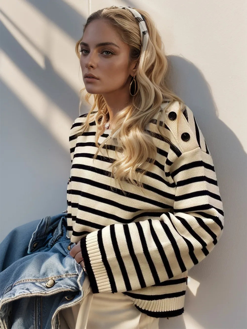 Striped Round Neck Long Sleeve Knit Top - V.I.P Digital Presence
