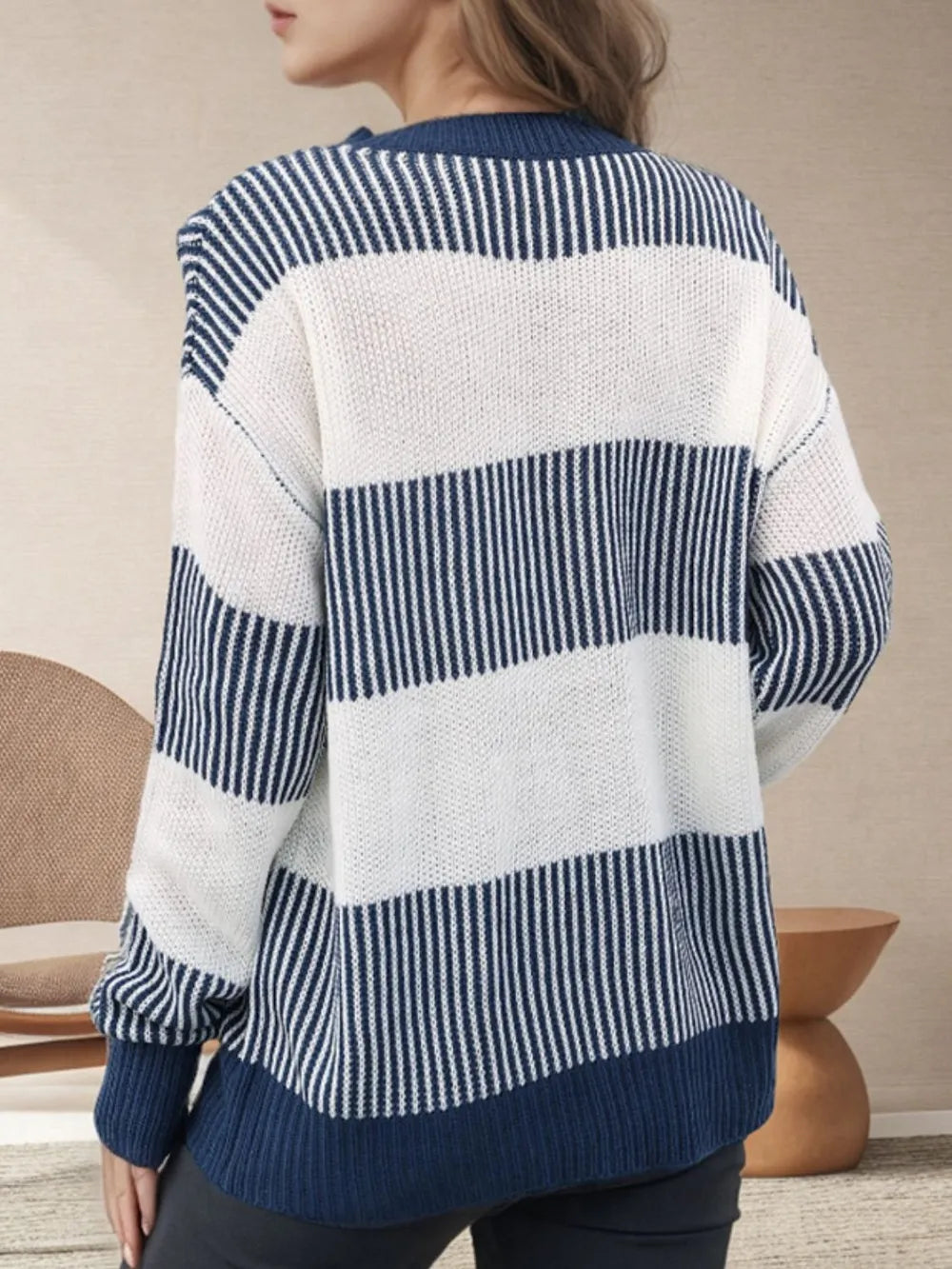 Striped Round Neck Long Sleeve Sweater - V.I.P Digital Presence