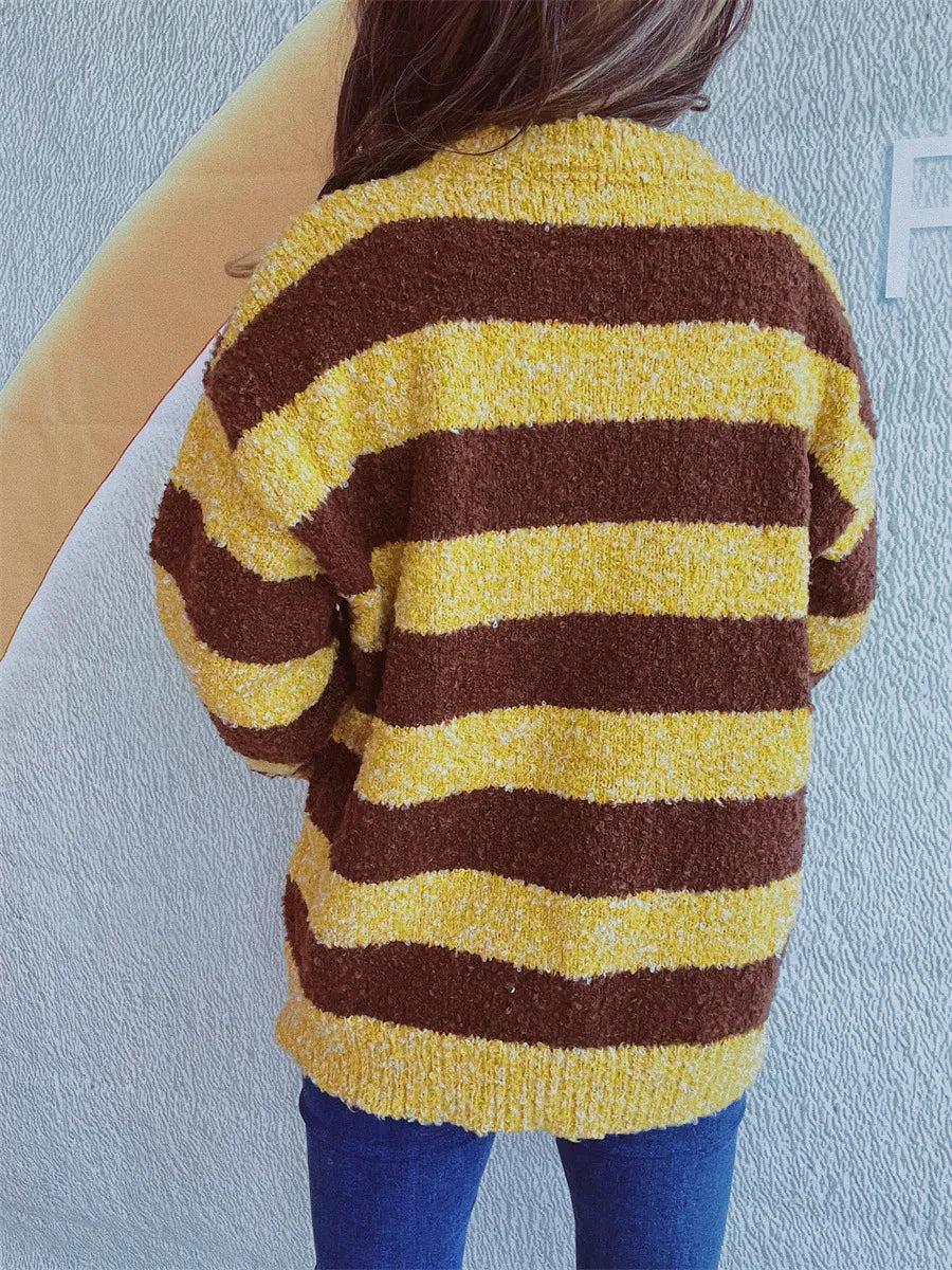 Striped Round Neck Long Sleeve Sweater - V.I.P Digital Presence
