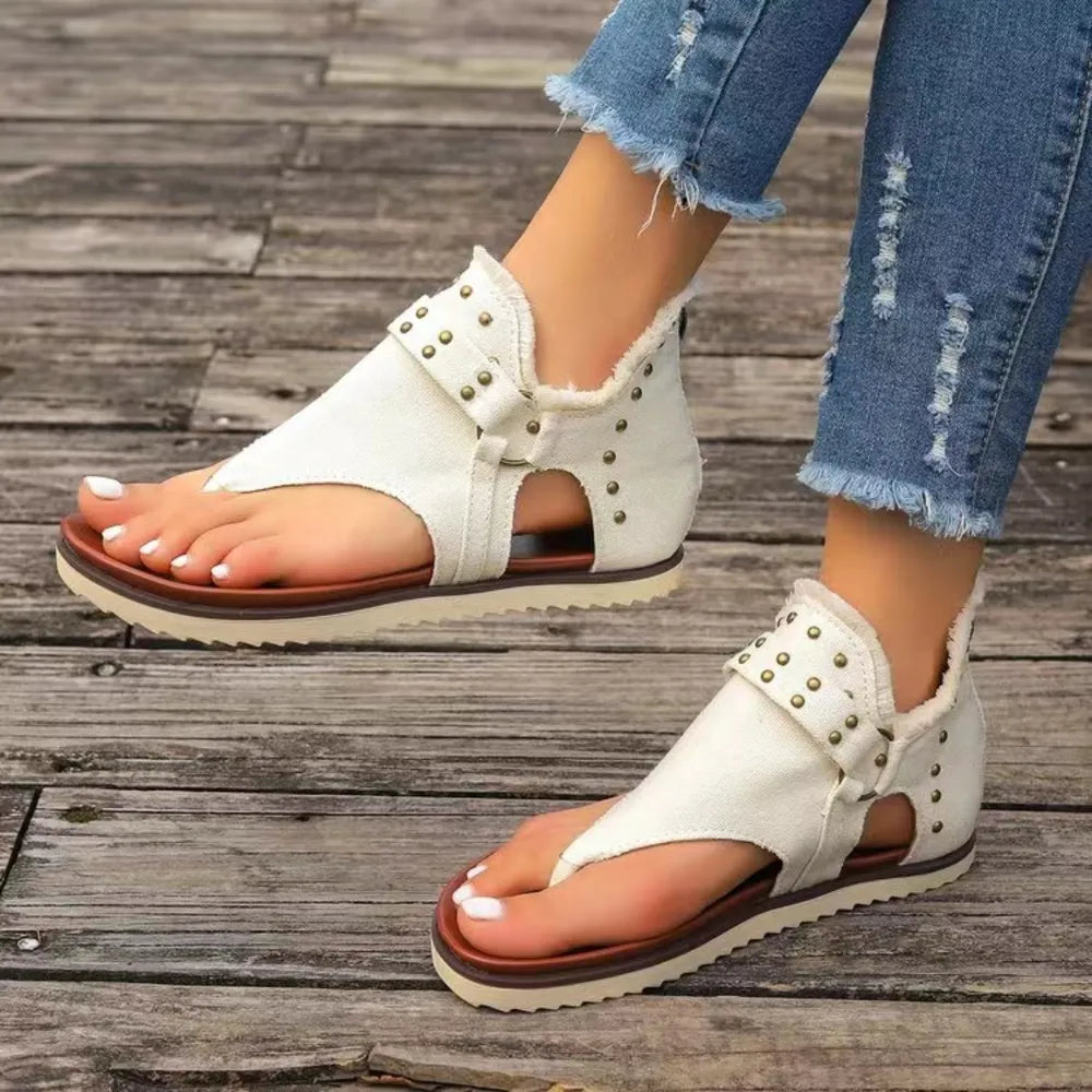 Studded Raw Hem Flat Sandals - V.I.P Digital Presence