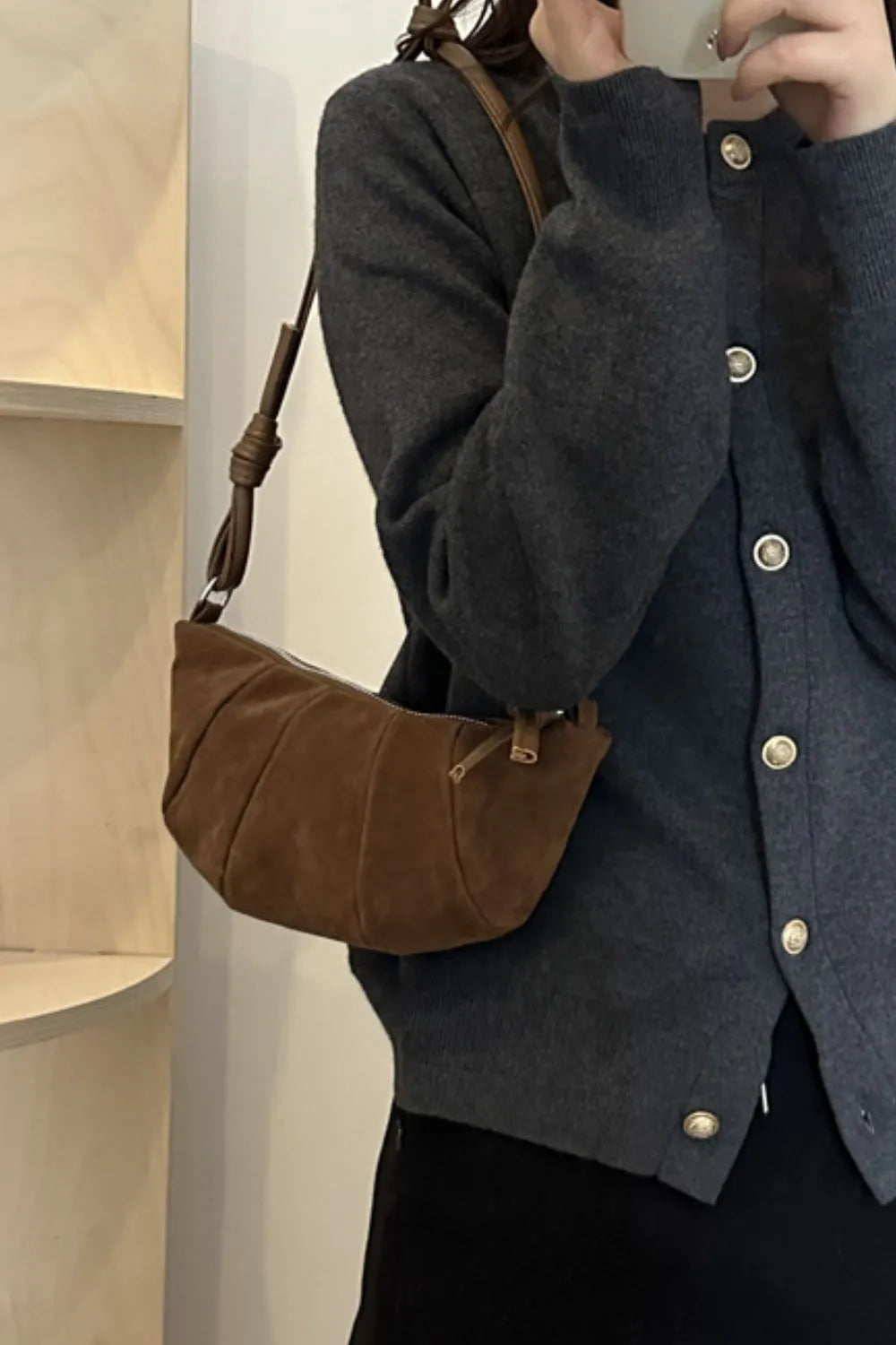 Suede Croissant Shape Shoulder Bag - V.I.P Digital Presence