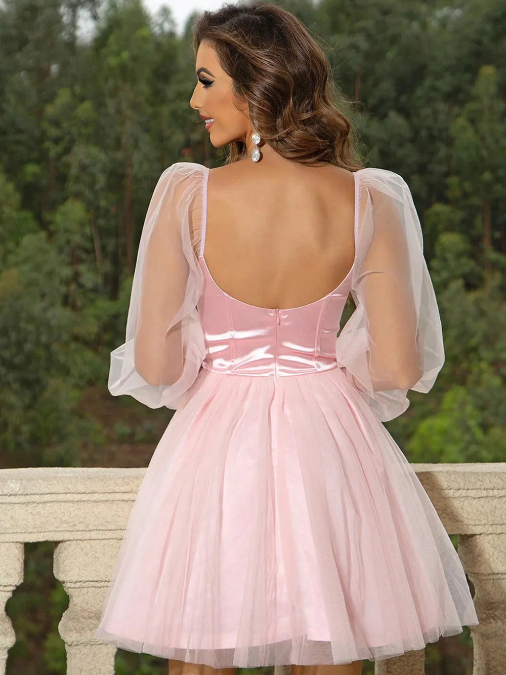 Sweetheart Neck Balloon Sleeve Mini Dress - V.I.P Digital Presence