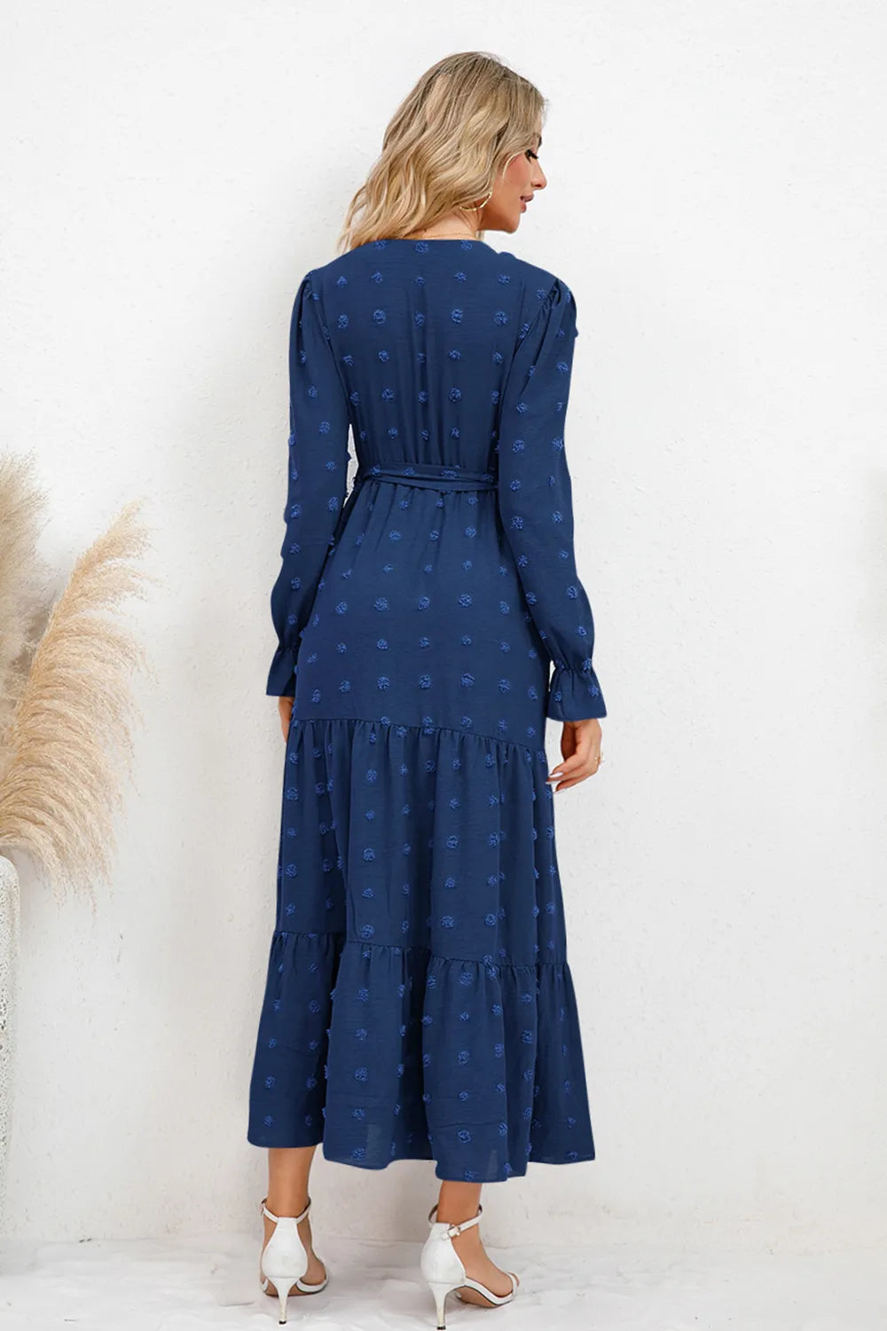 Swiss Dot Tied Surplice Flounce Sleeve Dress - V.I.P Digital Presence