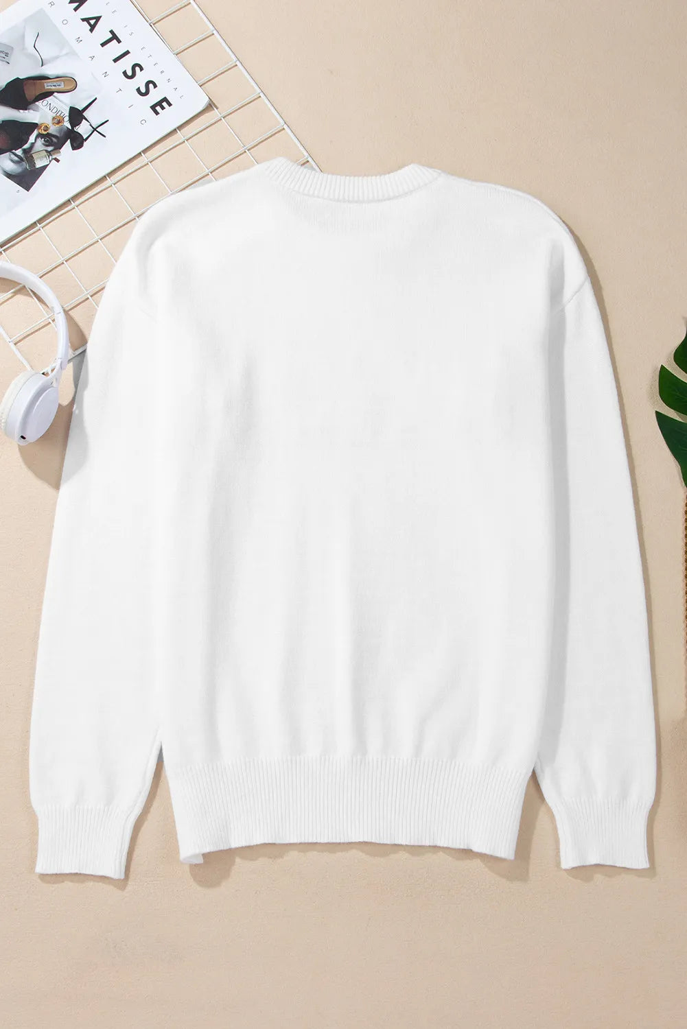 THANKFUL Round Neck Long Sleeve Knit Top - V.I.P Digital Presence