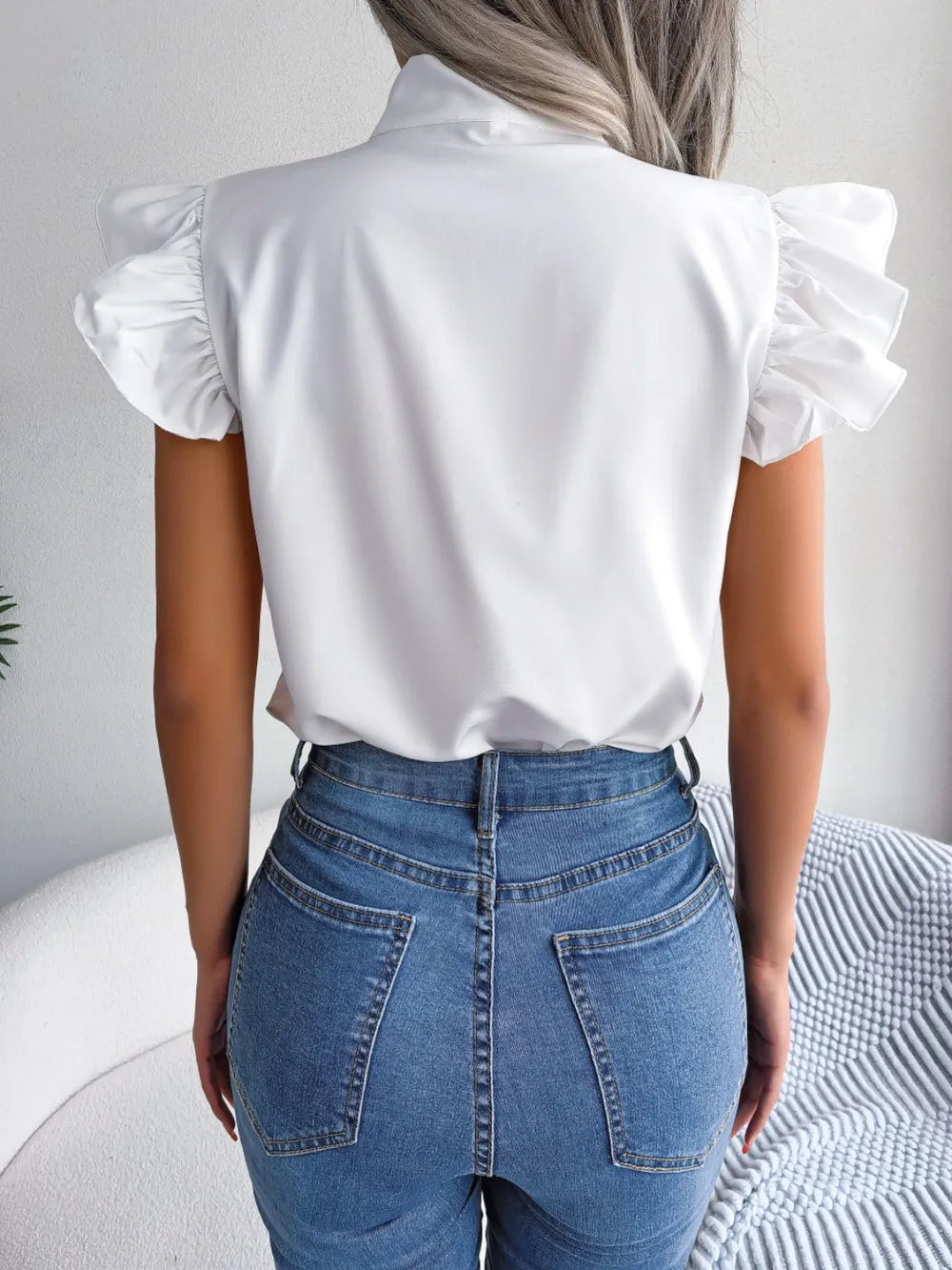 Tie Neck Cap Sleeve Blouse - V.I.P Digital Presence