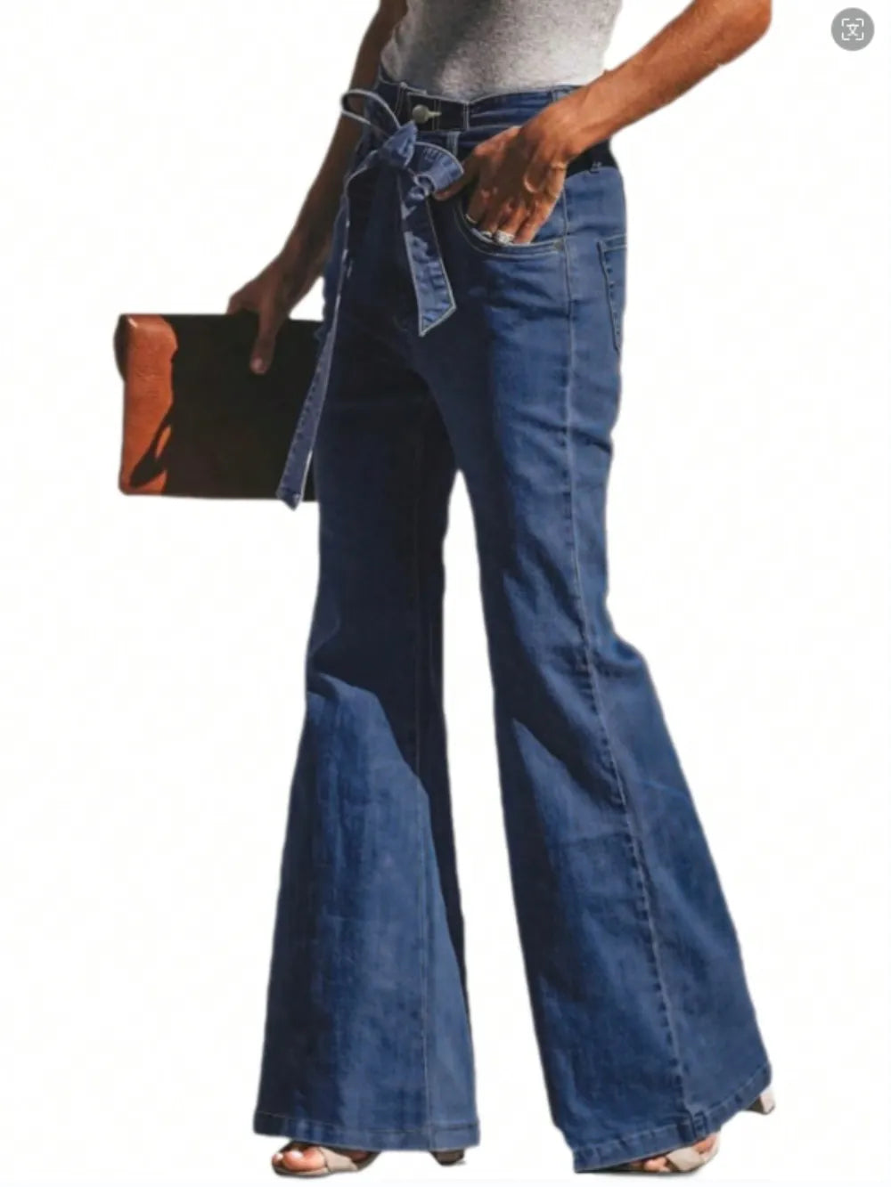 Tied Flare Jeans with Pockets - V.I.P Digital Presence