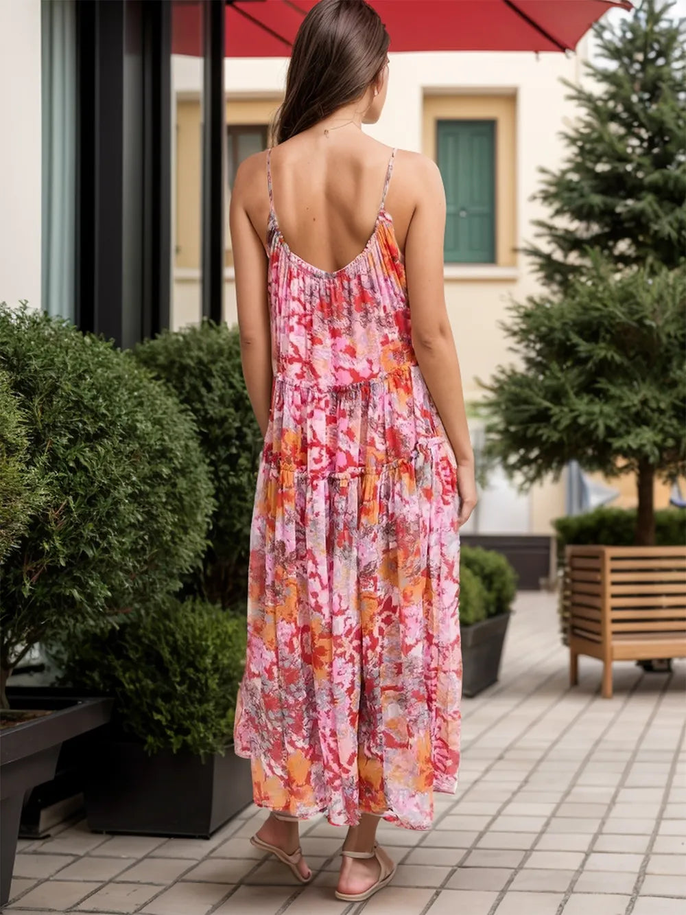 Tiered Printed V-Neck Sleeveless Dress - V.I.P Digital Presence