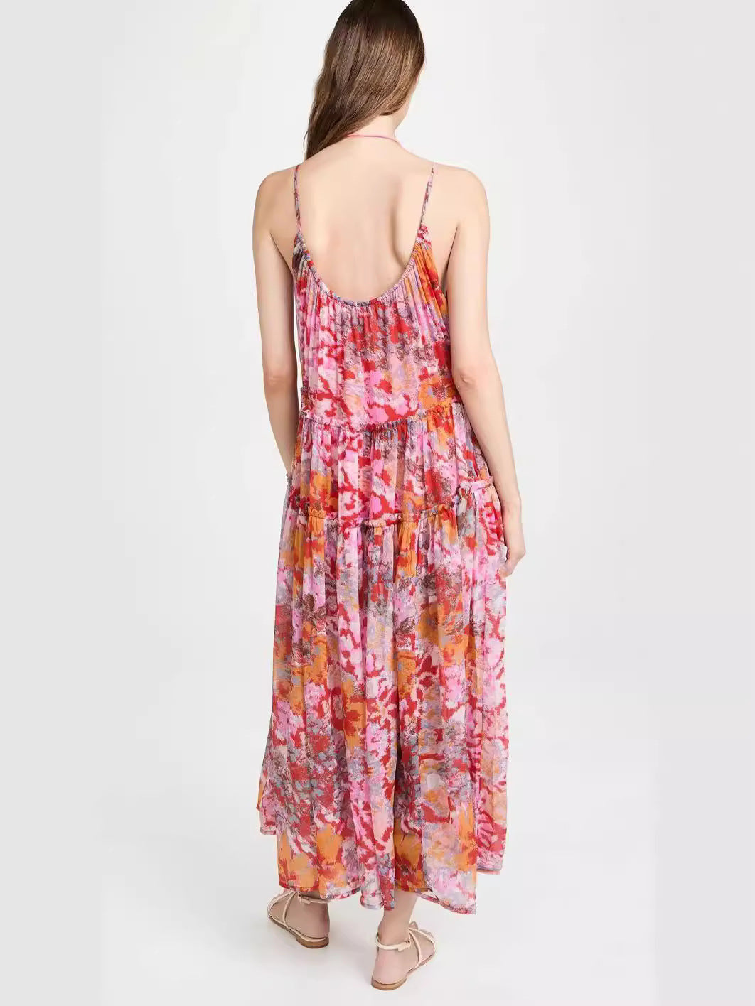 Tiered Printed V-Neck Sleeveless Dress - V.I.P Digital Presence