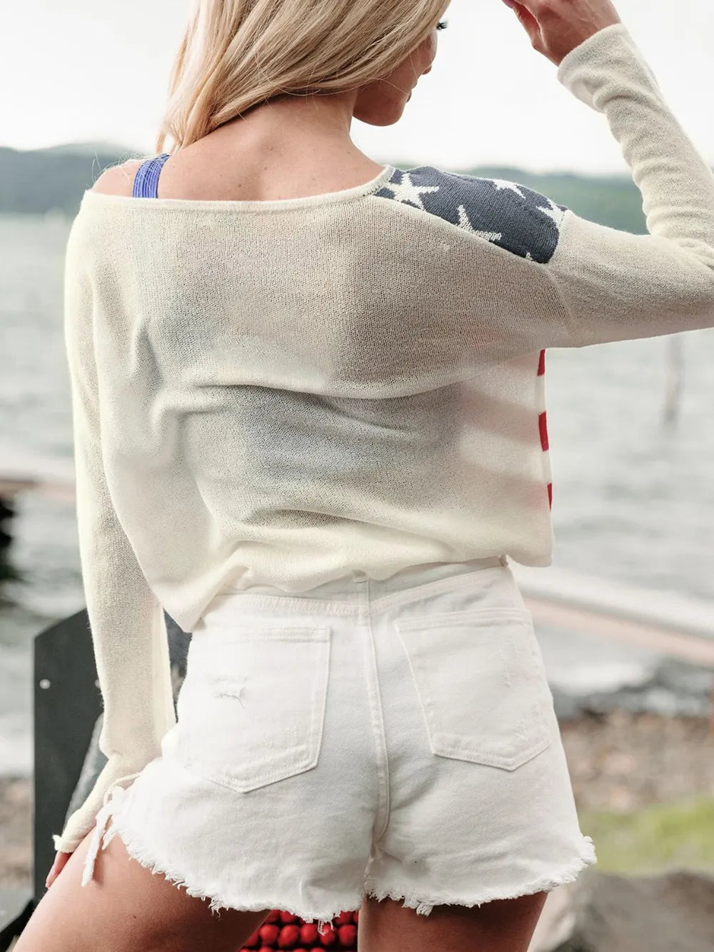 US Flag Boat Neck Long Sleeve Knit Top - V.I.P Digital Presence