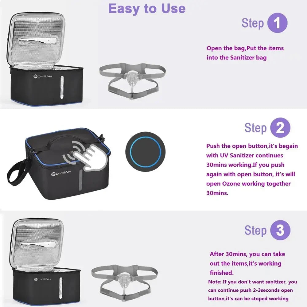 UV Led&Ozone Sterilizer Bag Portable Ozone Disinfector Case For Sanitizling CPAP machines Mask Tube and other accessories - V.I.P Digital Presence