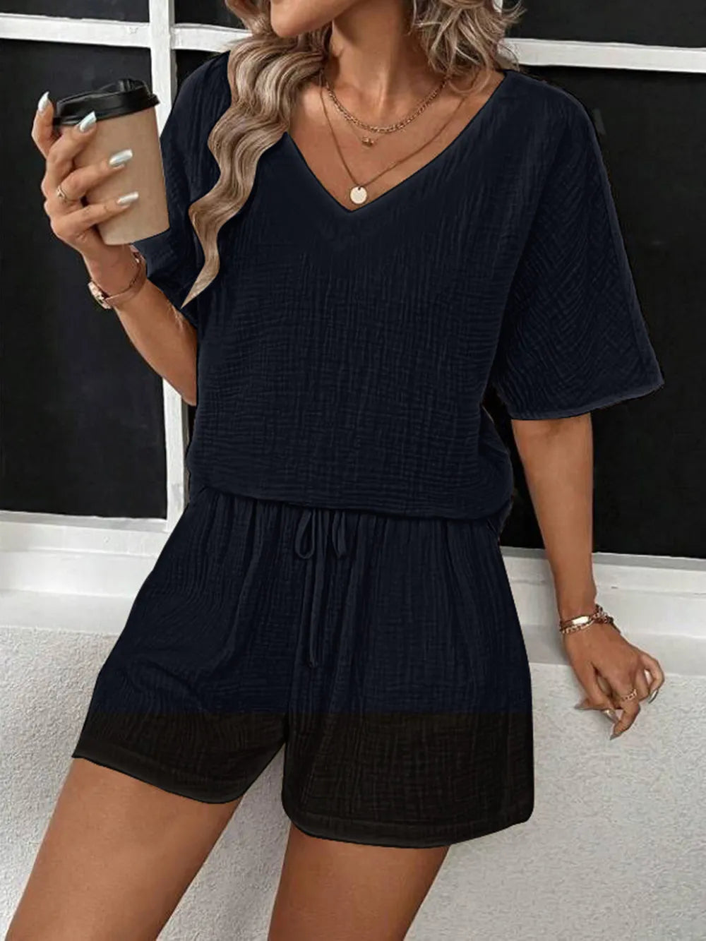 V-Neck Half Sleeve Top and Shorts Set - V.I.P Digital Presence