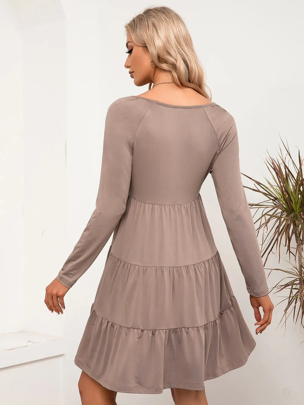 V-Neck Long Sleeve Tiered Dress - V.I.P Digital Presence