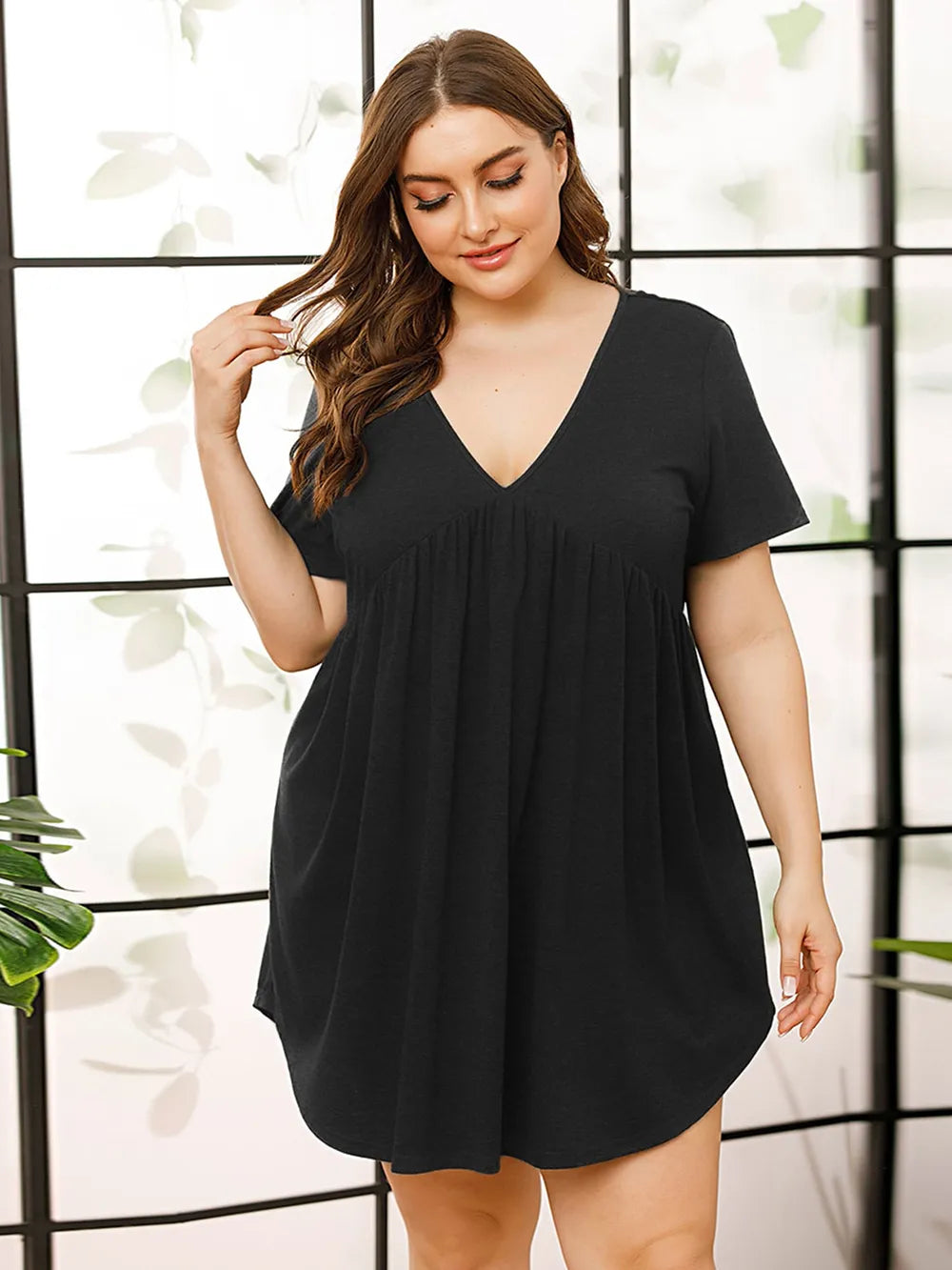 V-Neck Short Sleeve Lounge Dress - V.I.P Digital Presence