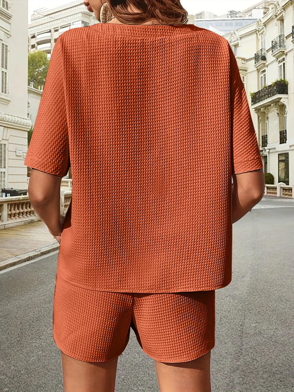 Waffle-Knit Half Sleeve Top and Shorts Set - V.I.P Digital Presence