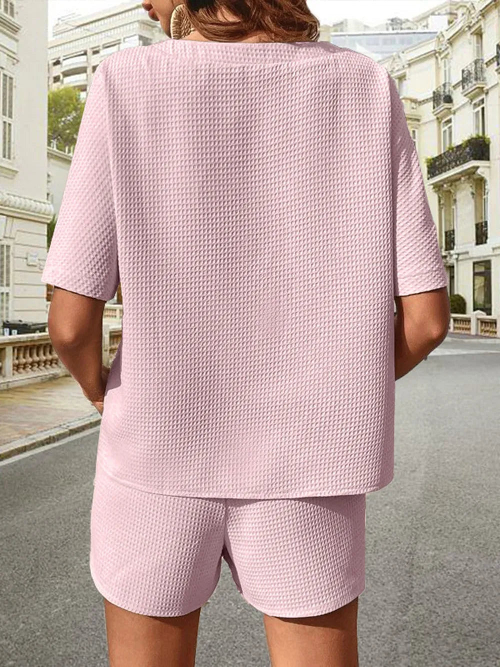 Waffle-Knit Half Sleeve Top and Shorts Set - V.I.P Digital Presence
