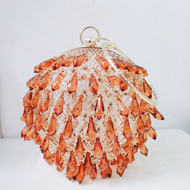 Waterdrop shaped acrylic multi-color selection circular metal birdcage hand-held dinner bag - V.I.P Digital Presence
