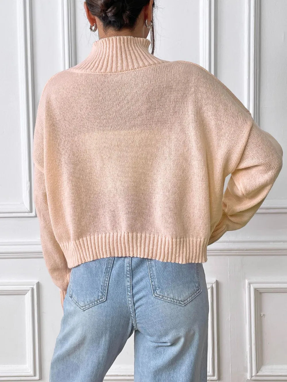 Women's high neck pullover sweater loose heart sticker casual base sweater - V.I.P Digital Presence