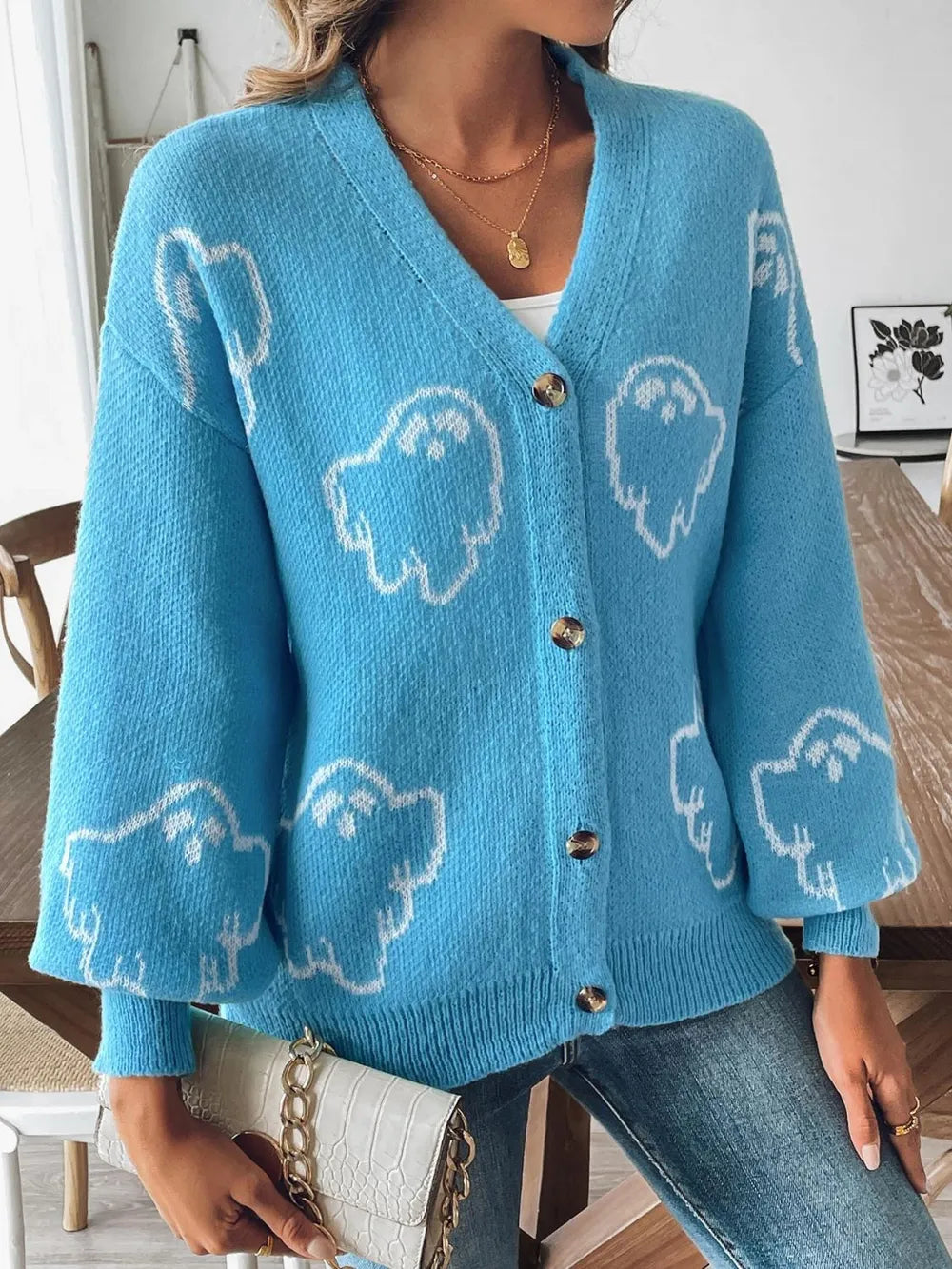 Women's loose casual button sweater cartoon jacquard cardigan for women - V.I.P Digital Presence