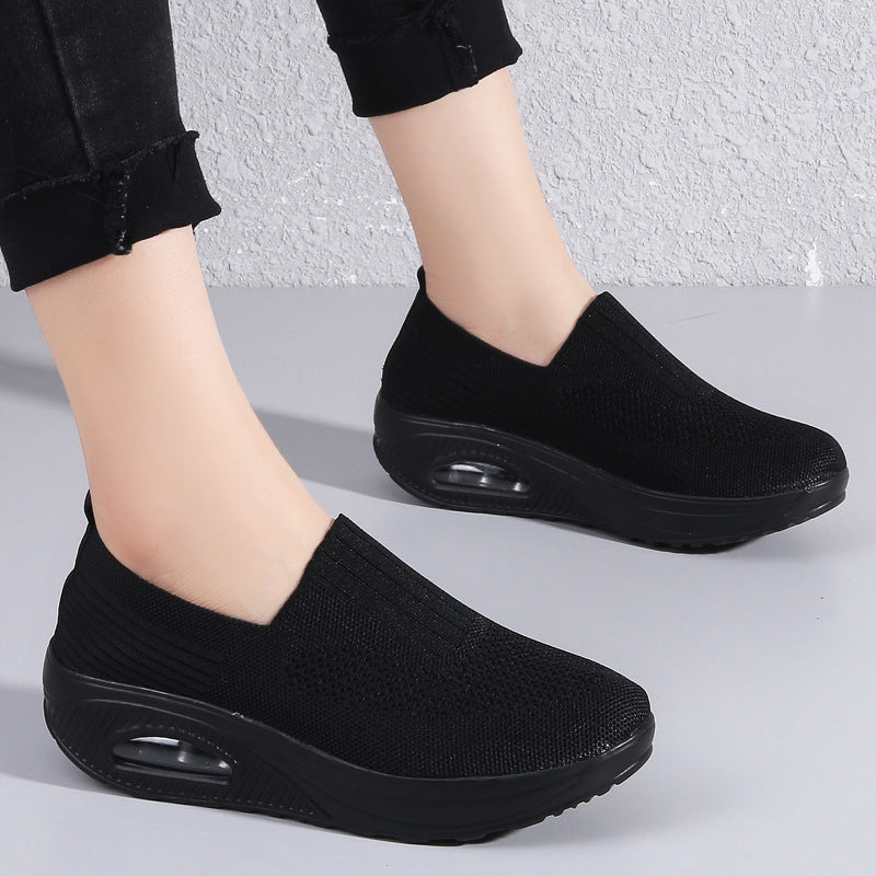 Women's shoes with thick sole and air cushion comfortable for casual sports breathable and fly woven soft soled women's shoes - V.I.P Digital Presence