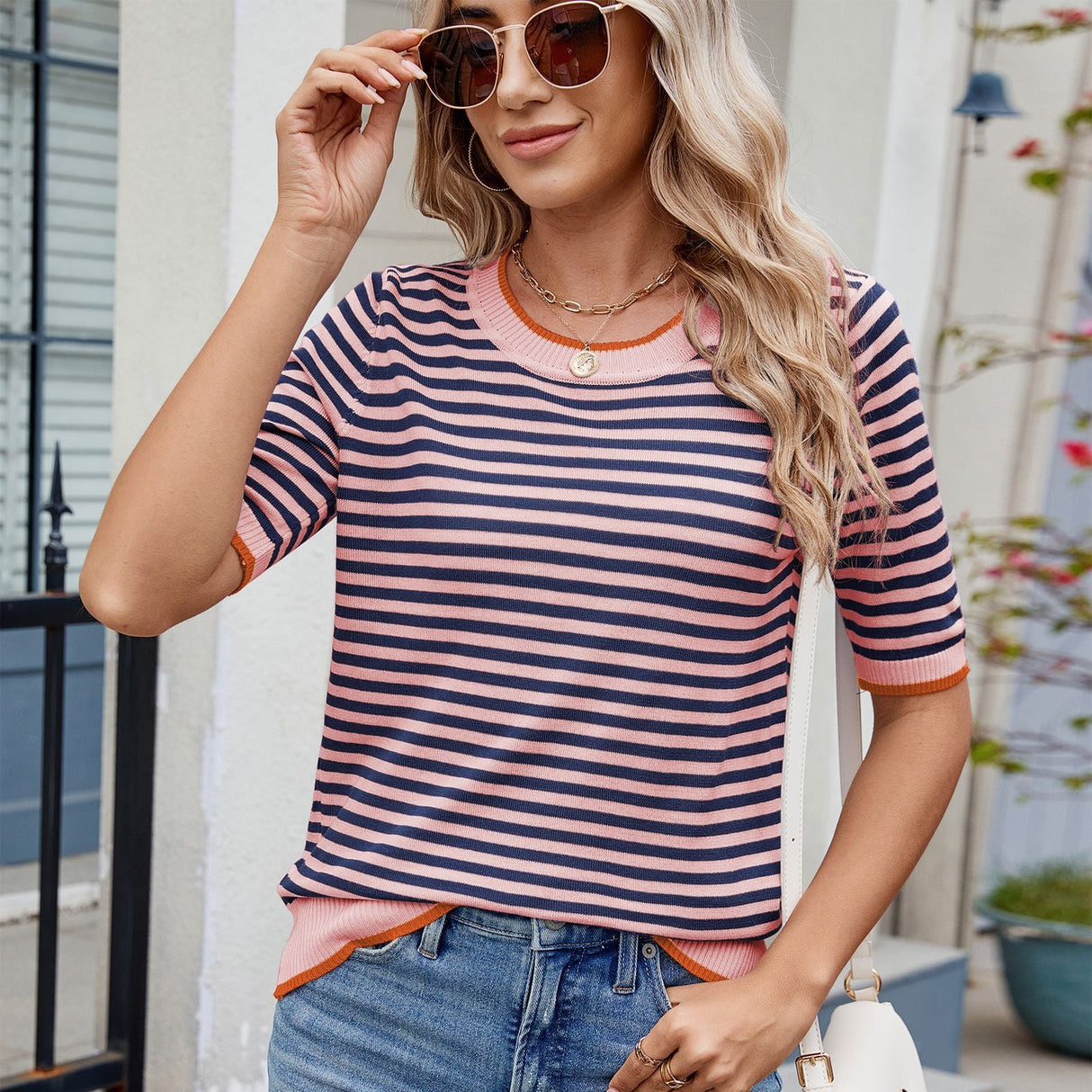 Women's striped T-shirt short sleeved shirt - V.I.P Digital Presence