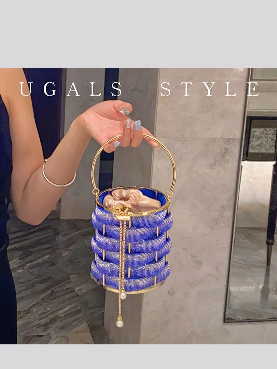 Woven Rhinestone Bucket Bag Woven Clutch Bags Women Boutique Multicolor Crystal Hollow Out Metal Purses And Handbags Wedding - V.I.P Digital Presence