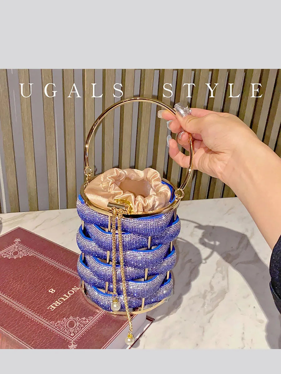 Woven Rhinestone Bucket Bag Woven Clutch Bags Women Boutique Multicolor Crystal Hollow Out Metal Purses And Handbags Wedding - V.I.P Digital Presence