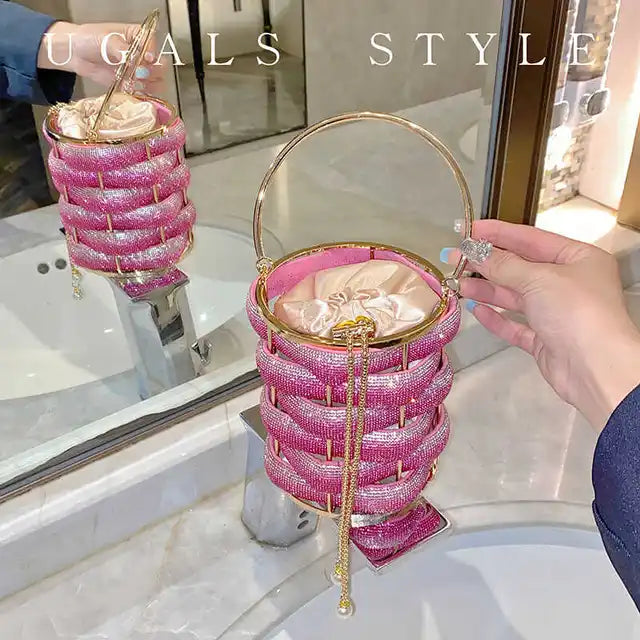 Woven Rhinestone Bucket Bag Woven Clutch Bags Women Boutique Multicolor Crystal Hollow Out Metal Purses And Handbags Wedding - V.I.P Digital Presence