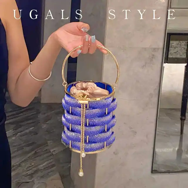 Woven Rhinestone Bucket Bag Woven Clutch Bags Women Boutique Multicolor Crystal Hollow Out Metal Purses And Handbags Wedding - V.I.P Digital Presence