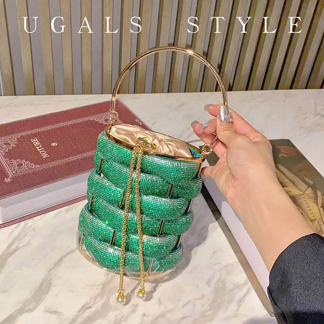 Woven Rhinestone Bucket Bag Woven Clutch Bags Women Boutique Multicolor Crystal Hollow Out Metal Purses And Handbags Wedding - V.I.P Digital Presence
