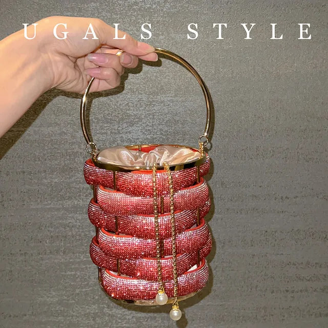 Woven Rhinestone Bucket Bag Woven Clutch Bags Women Boutique Multicolor Crystal Hollow Out Metal Purses And Handbags Wedding - V.I.P Digital Presence