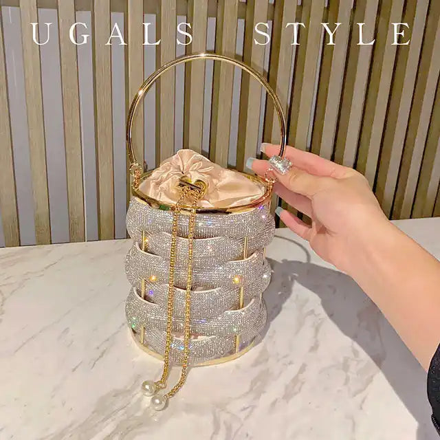 Woven Rhinestone Bucket Bag Woven Clutch Bags Women Boutique Multicolor Crystal Hollow Out Metal Purses And Handbags Wedding - V.I.P Digital Presence